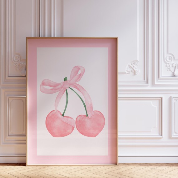 Cherry Bow Poster For Aesthetic Wall Art Coquette Room Decor Funky Decor Pink Trendy Cute Wall Art Room Decor For Teens Dopamine Decor