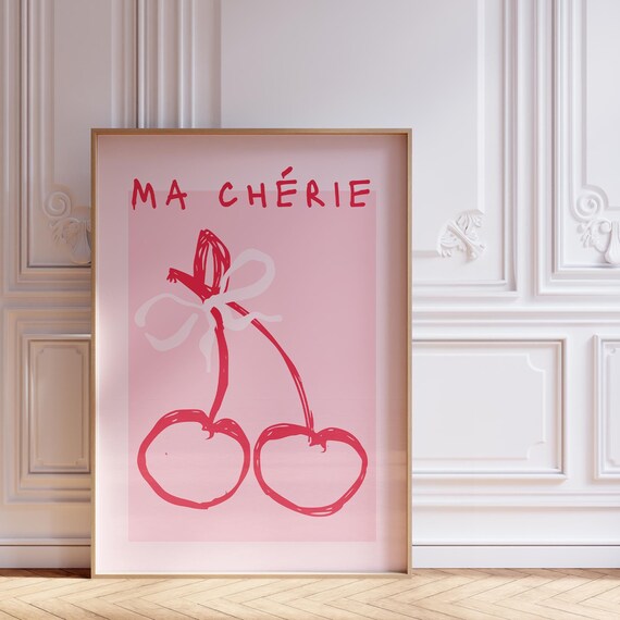 Cherry Poster For Aesthetic Wall Art Coquette Room Decor Funky Decor Pink Trendy Cute Wall Art Room Decor For Teens Dopamine Decor