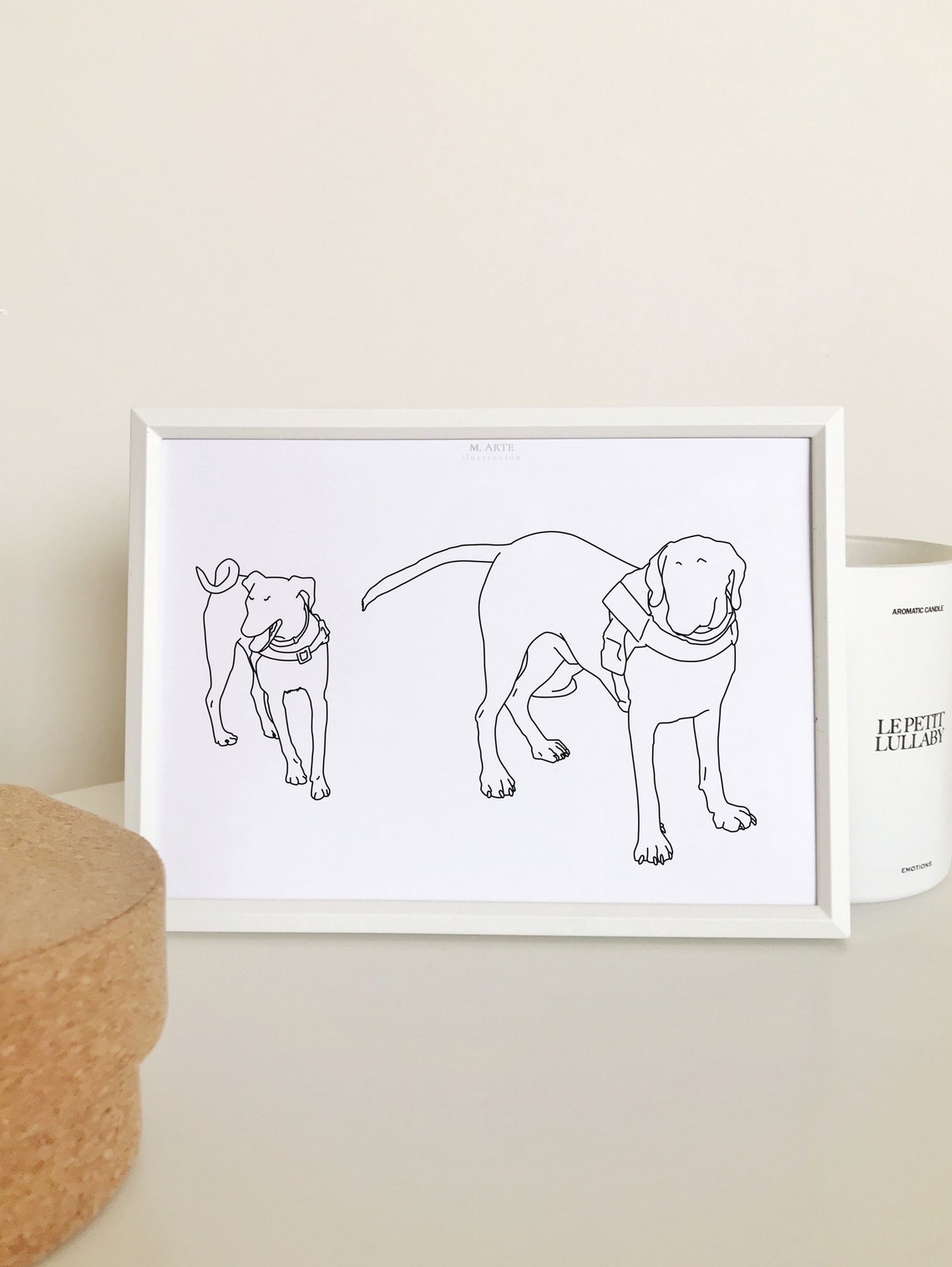 Two Dogs Playful Poses Minimal Line Drawing Custom Pet Portrait Poster