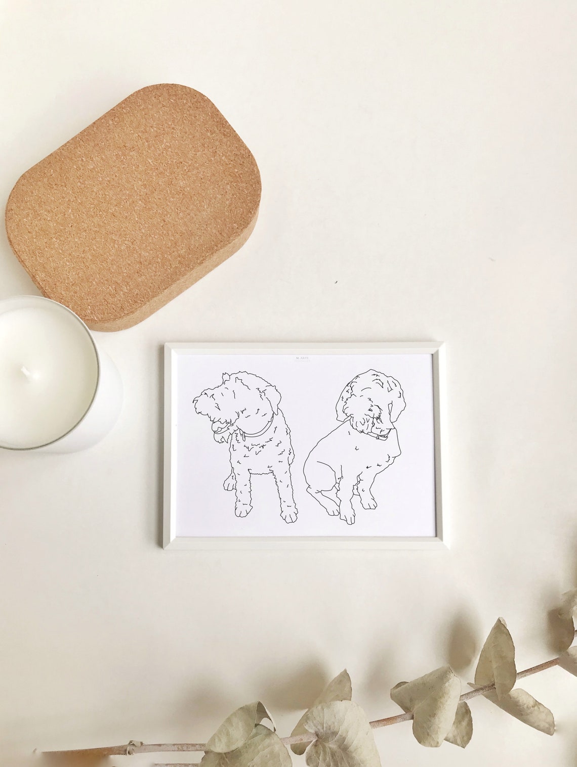 Two Dogs Playful Poses Minimal Line Drawing Custom Pet Portrait Poster - Image 2