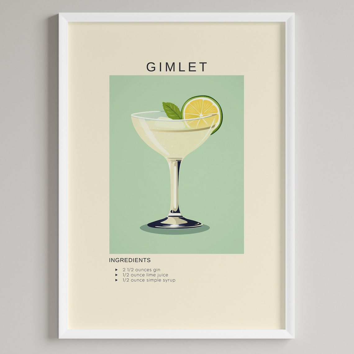 Gimlet Gin Lime Cocktail Recipe Minimalist Coupe Glass Poster