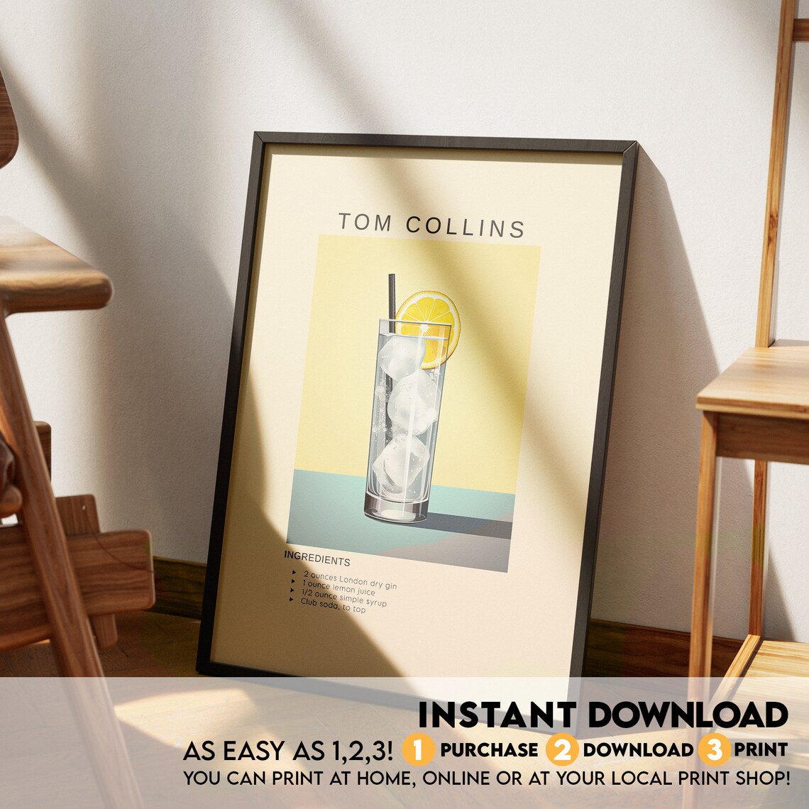 Tom Collins Minimalist Bar Cart Decor Art Print - Image 3