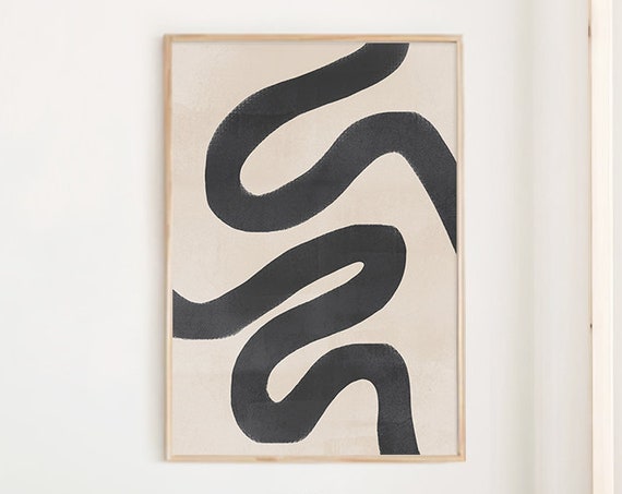 Black Beige Swirl Abstract Art Print, Tropical Style