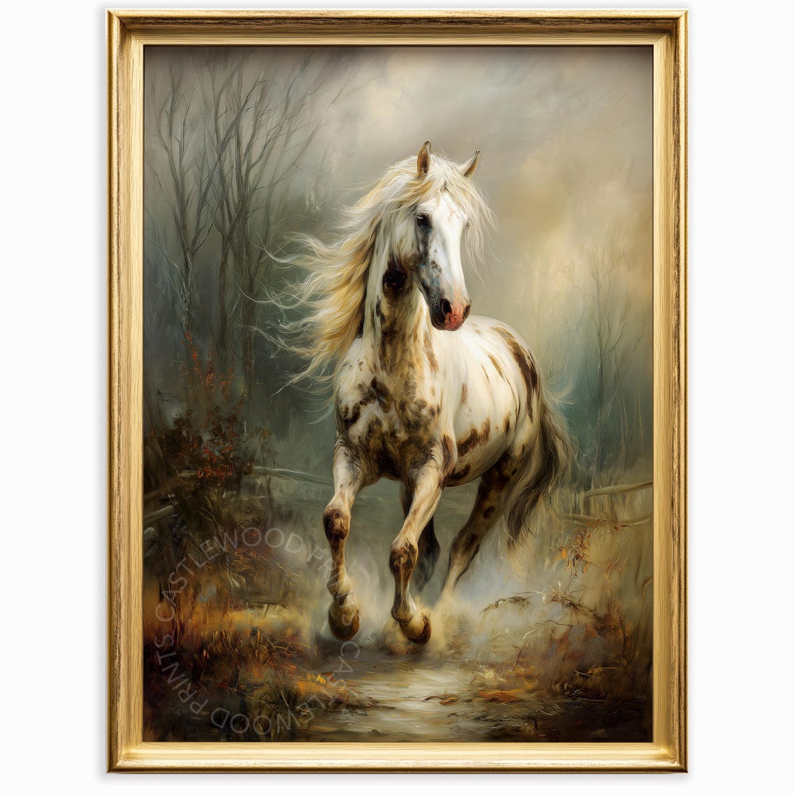 Spotted Knabstrupper Horse Running with Flowing Mane Forest Poster