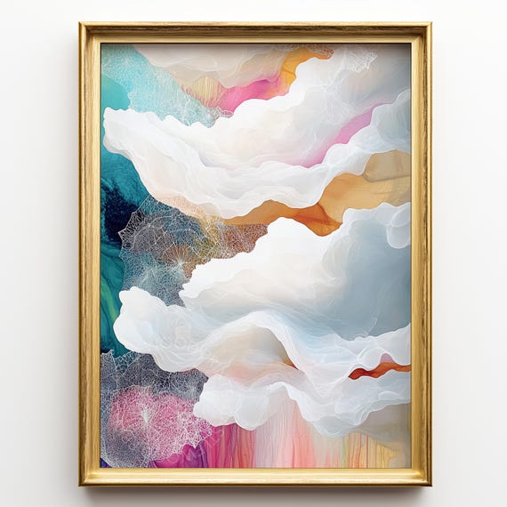 Serene Cloudscape Abstract Painting Dreamy Pastel Skies Vibrant Modern Wall Art Tranquil Atmosphere Artwork 464