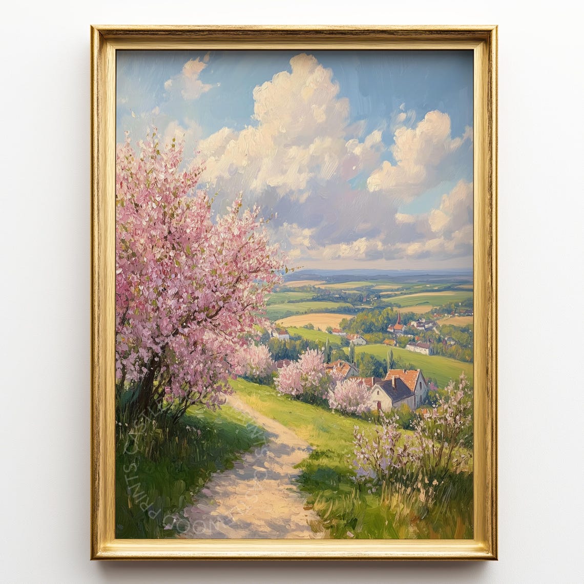 French Orchard Spring Blossoming Trees Country Path Valley Poster