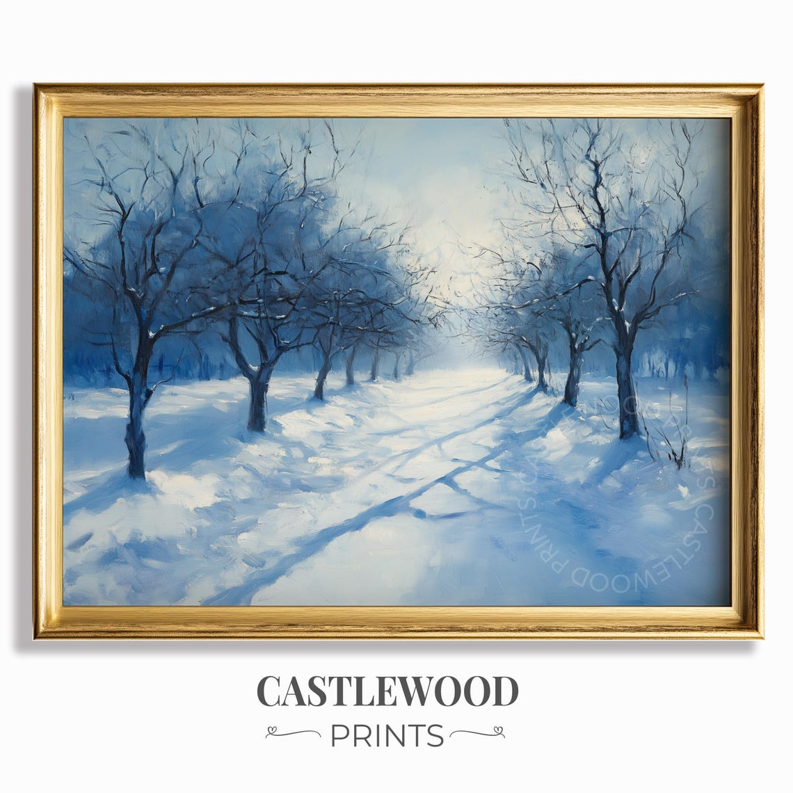 Frostcovered Orchard Landscape Winter Scene Rustic Skeleton Trees Vintage Snowy Wall Art Oil Painting Decor 671