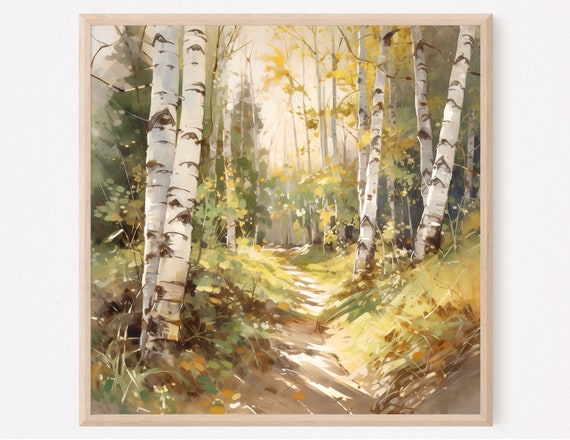 Watercolor Birch Tree Forest Painting Art Print