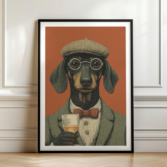 Dachshund In Tweed Suit Poster Anthropomorphic Animal Print