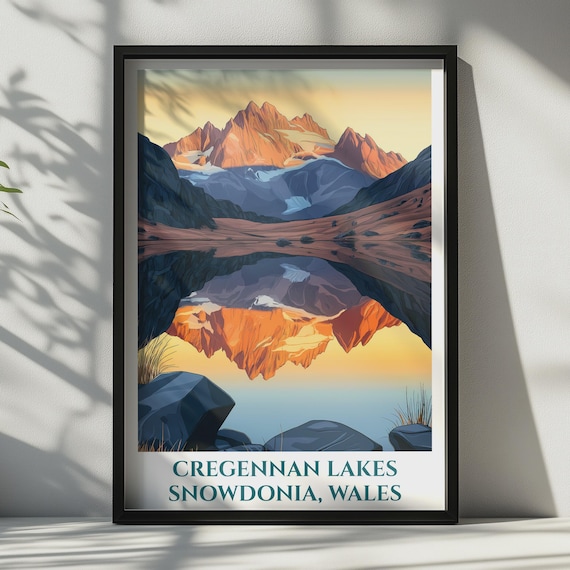 Cregennan Lakes Snowdonia Wales Travel Poster Mountain Lake Reflection Wall