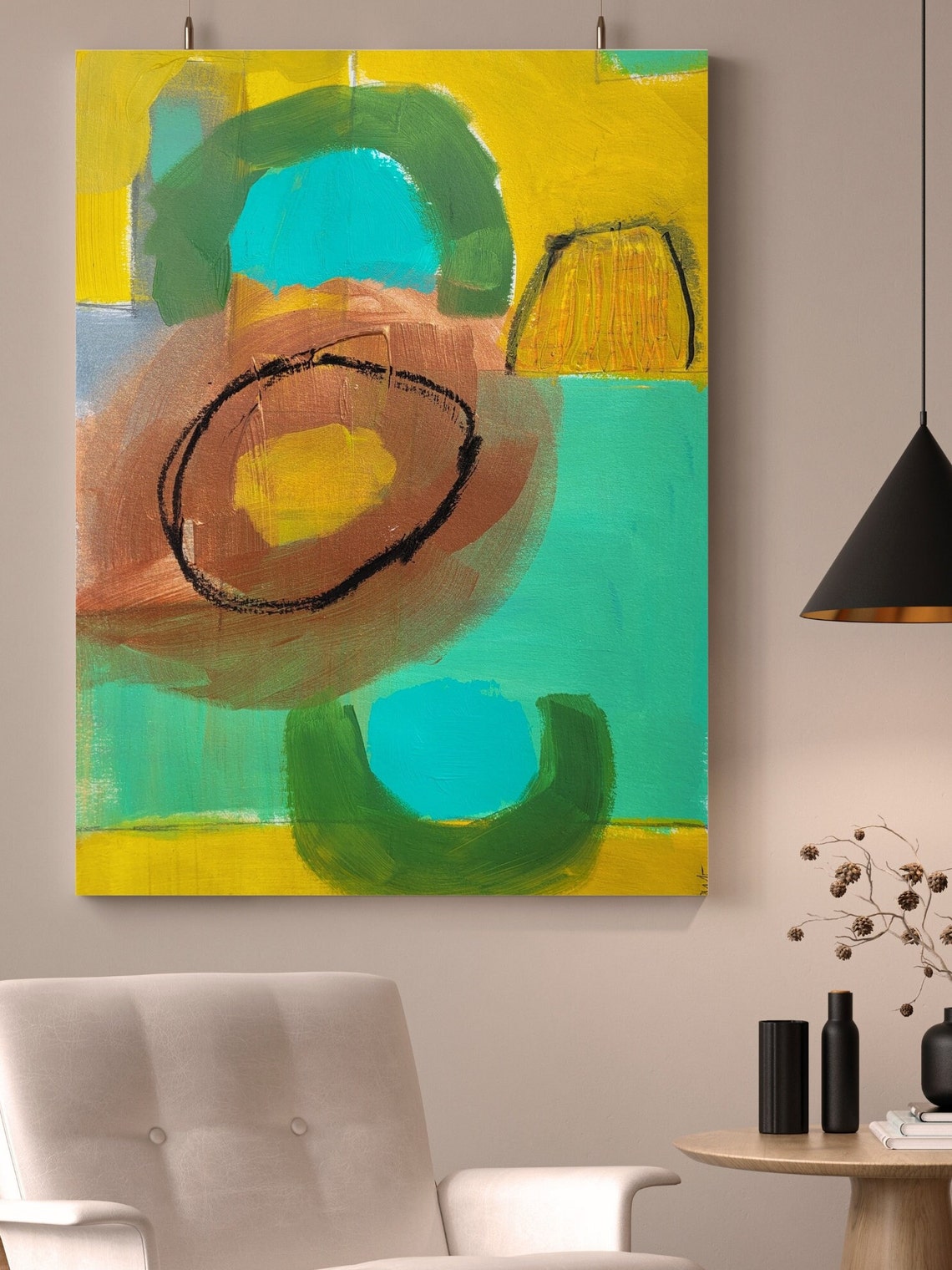 Turquoise Arches Circles And Mustard Modern Abstract Art Poster - Image 2