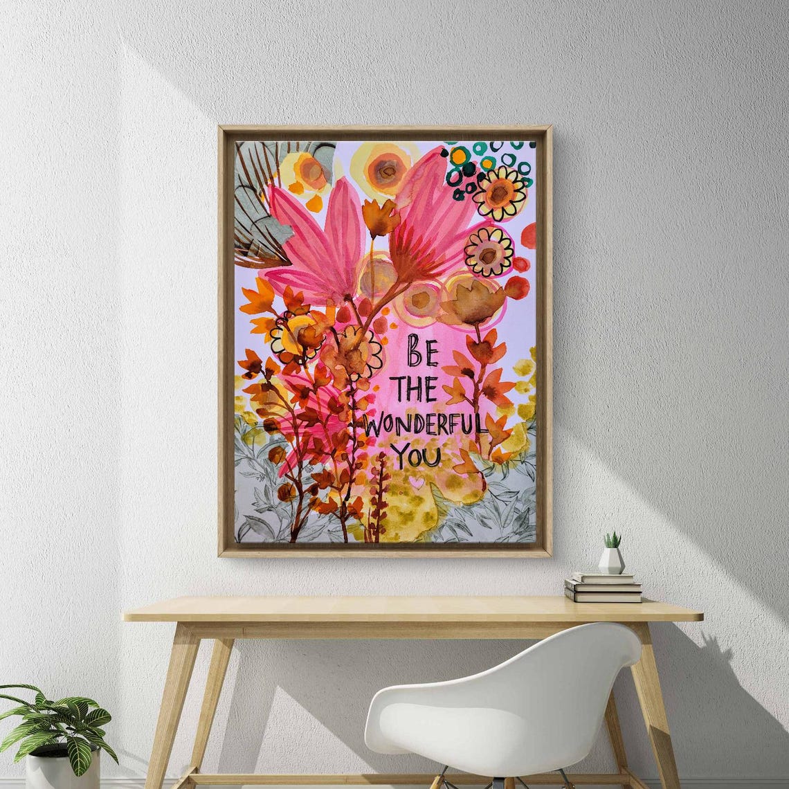 Be The Wonderful You Encouraging Pink Floral Watercolor Quote Poster - Image 3
