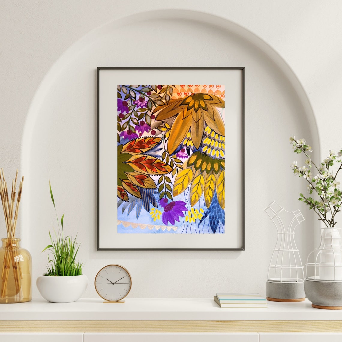 Nature Watercolor Poster Art Watercolor Flower Painting Garden Watercolor Artwork Bold Art Print Autumn Colors Fall Painting Art Gift - Image 3