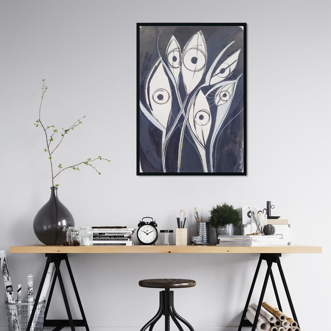 Graphic Black And White Eyes Surreal Abstract Modern Art Poster - Image 2