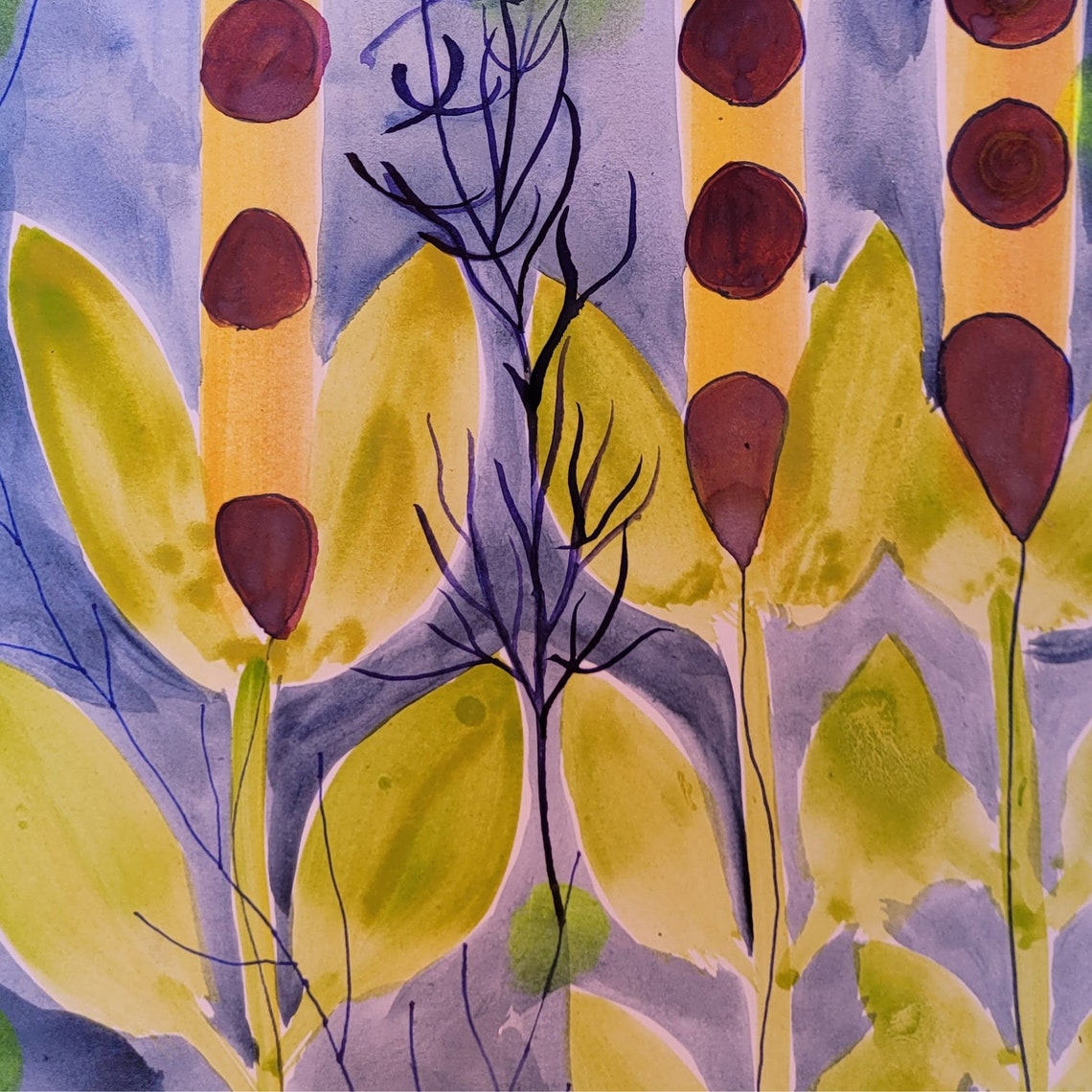 Whimsical Botanical Stems Watercolor On Violet Background Poster - Image 2