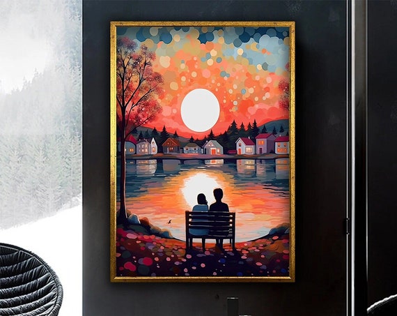 Sunset View And Lover Couple Print Wall Decor Lover Gift Ready To Hang Print Gift Wall Decor Home Decor