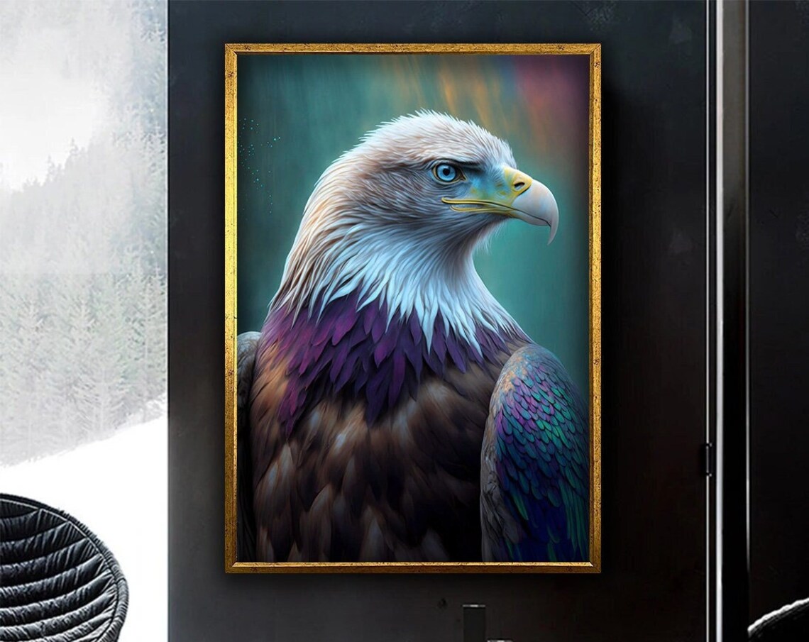 Majestic Colorful Eagle Portrait Teal Purple Wildlife Art Poster
