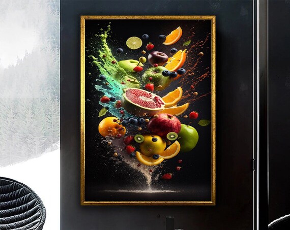 Glass Goblet Cut Fruits Painting Kitchen Decor Cut Fruits Wall Art Painting Painting Ready To Hang Wall Painting