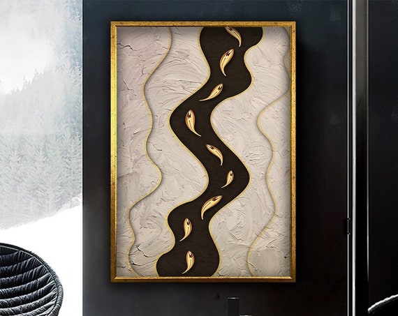 Abstract Design River And Fishes Original Design Print Wall Decor Ready To Hang Print Canvases Framed Gift