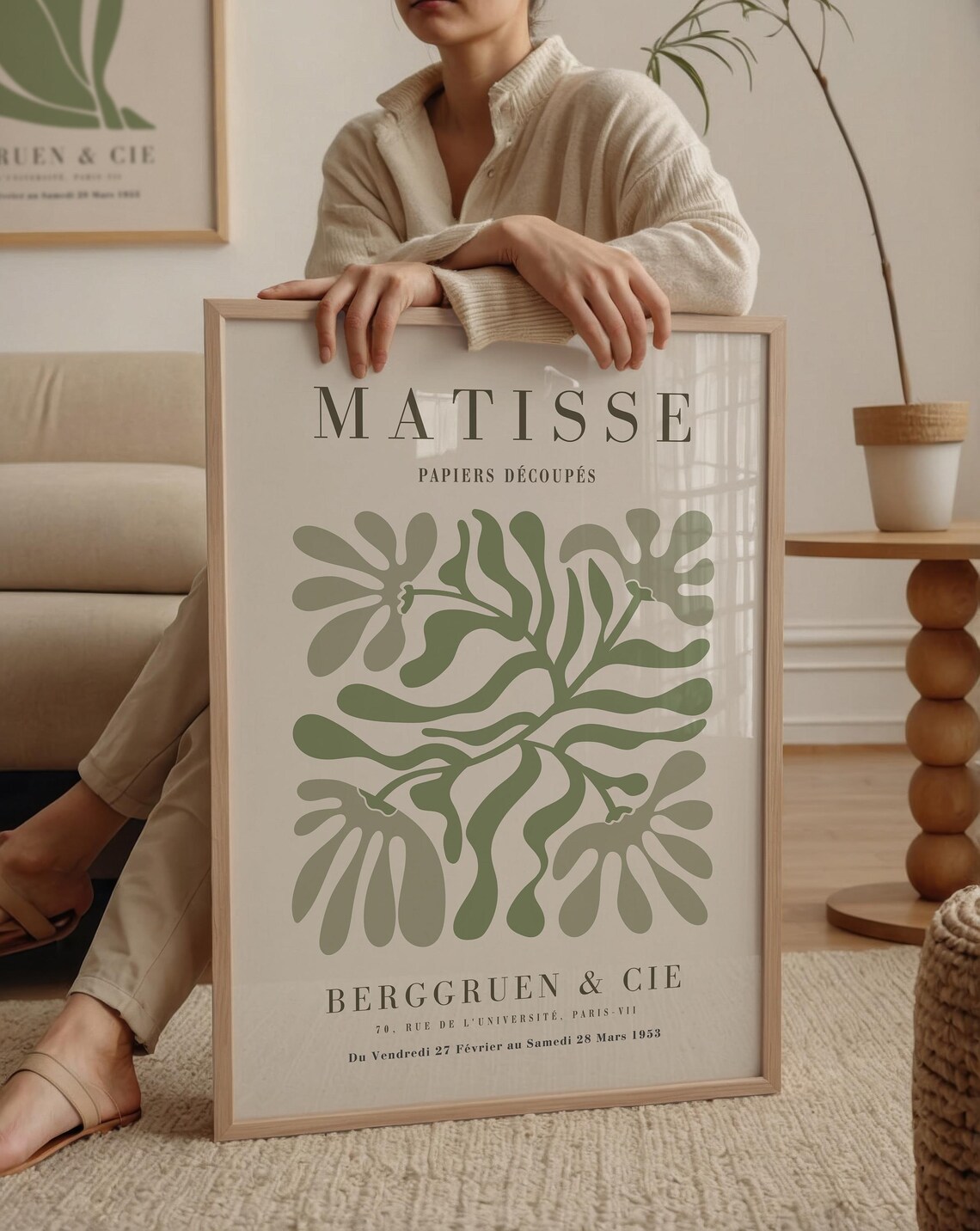 Sage Green Matisse Cutouts Wall Art, Mid-Century - Image 2