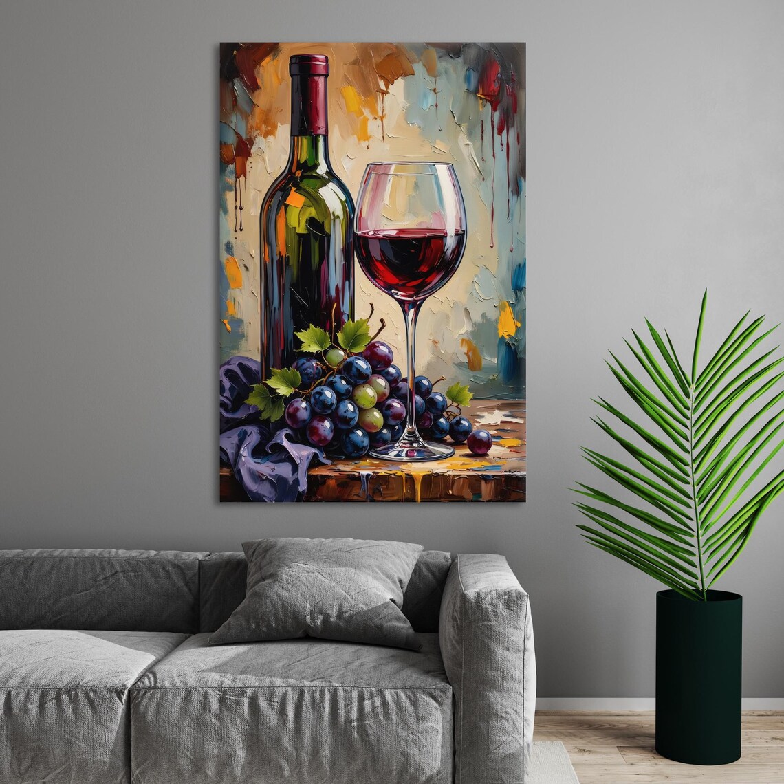 Red Wine Bottle Glass Grapes Classic Still Life Artwork Poster - Image 3