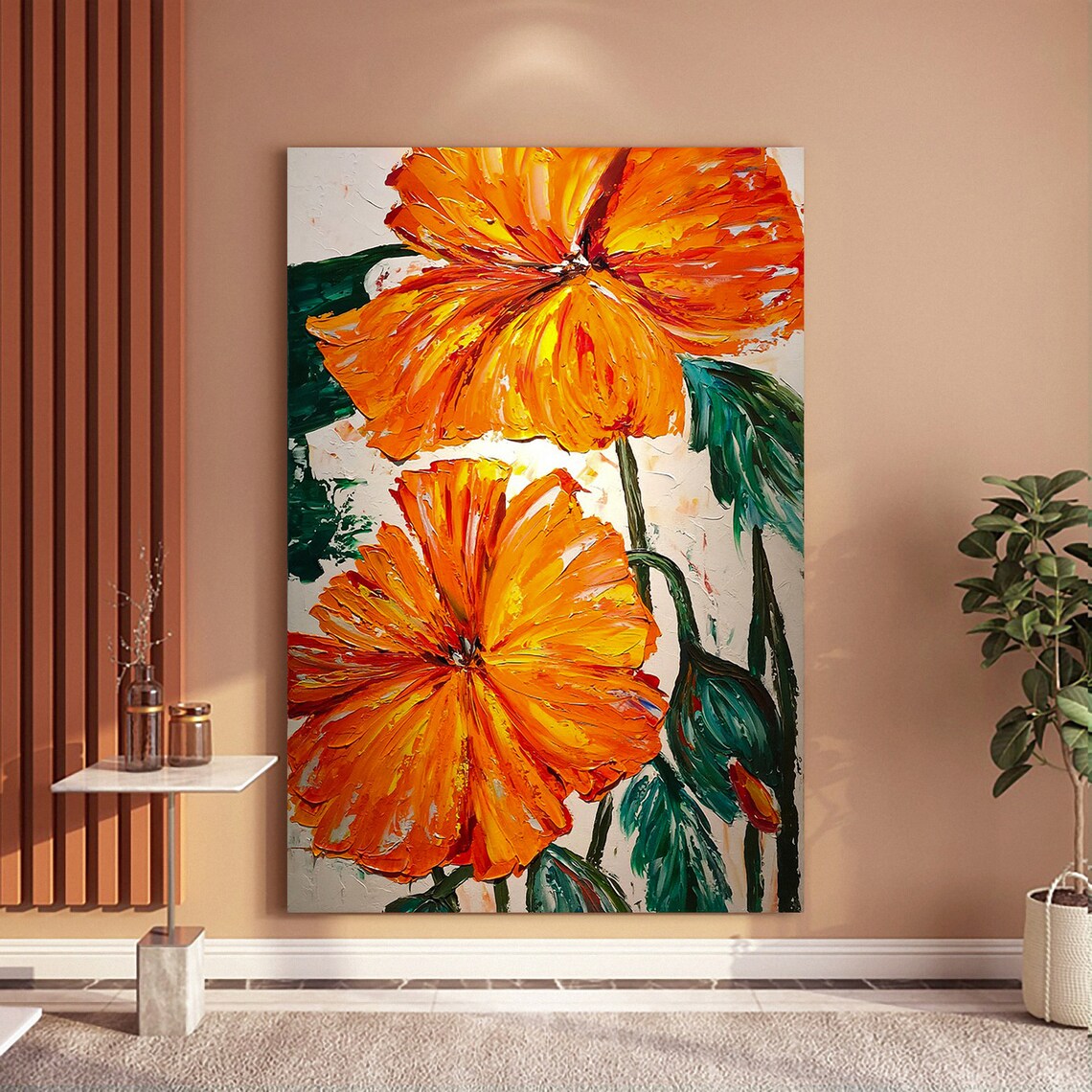 Large Orange Poppy Flowers Impasto Floral Oil Painting Poster - Image 5