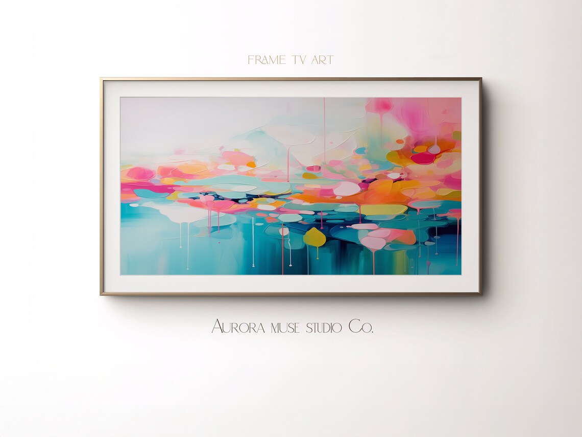 Pink Orange Watercolor Abstract Painting With Turquoise Drips Poster - Image 4