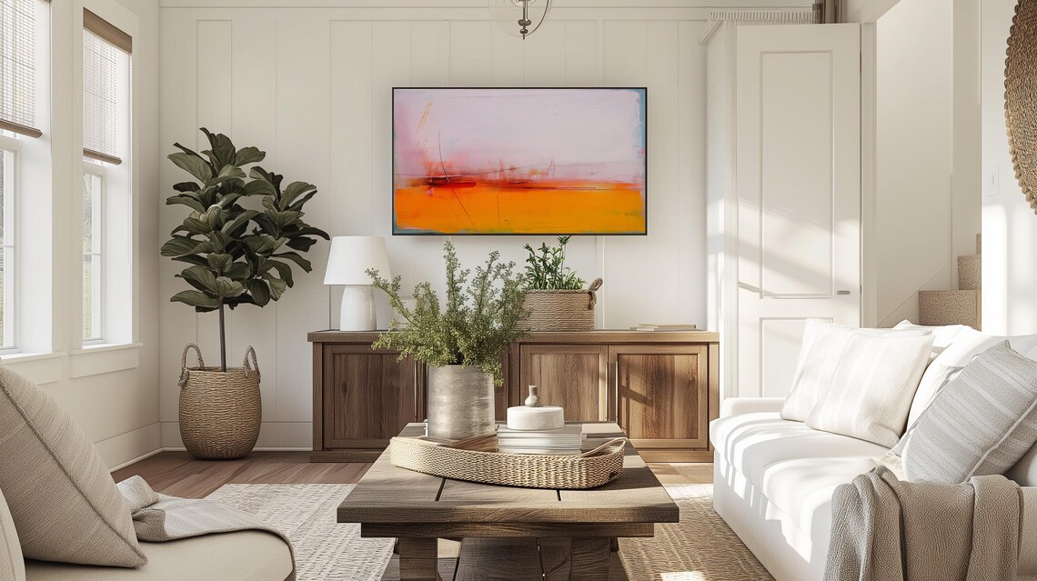 Abstract Frame Tv Art Art For Frame Tv Spring Abstract Oil Painting Orange Pink Abstract Modern Art 108 - Image 2