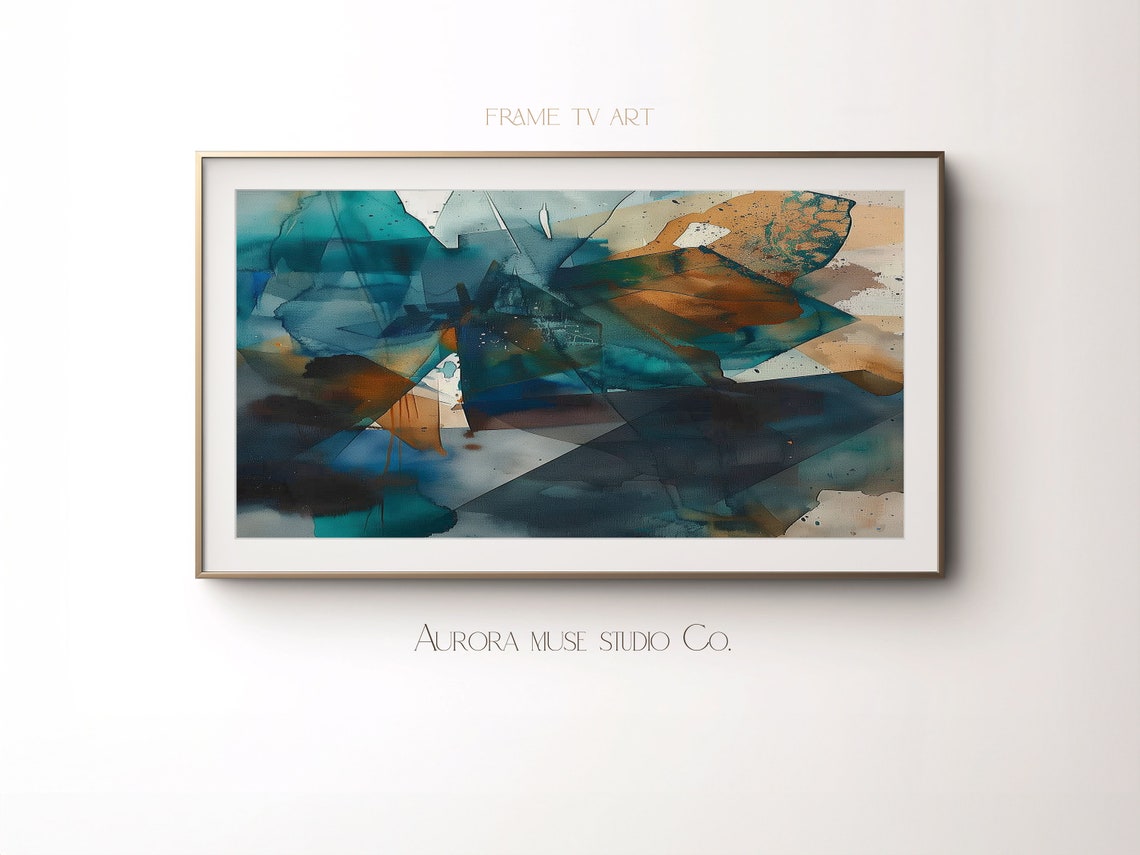 Copper Teal Geometric Abstract Oil Painting Modern Frame Art Print - Image 4