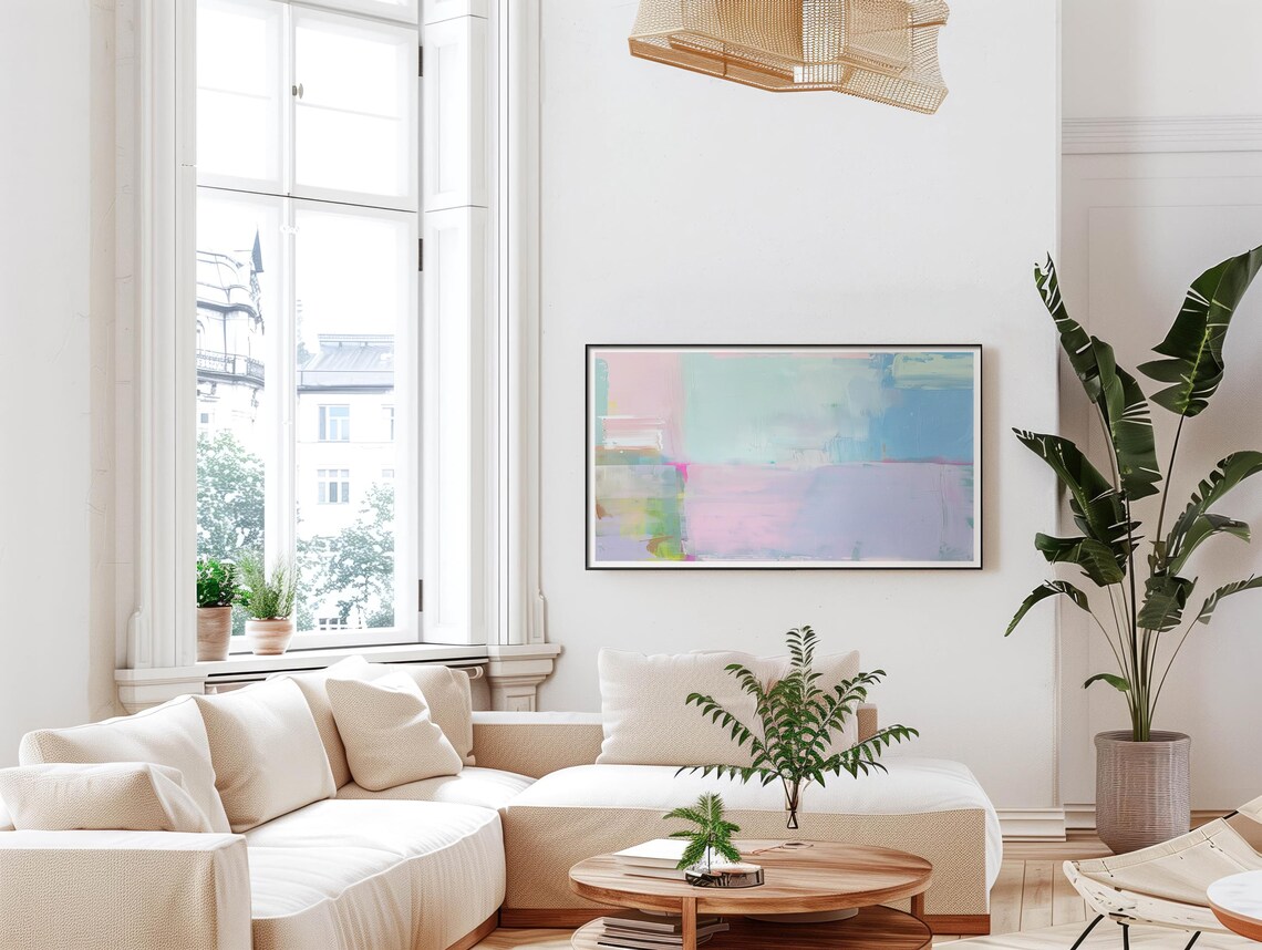 Pastel Pink Mint Lavender Blocks Soft Abstract Living Room Wall Poster