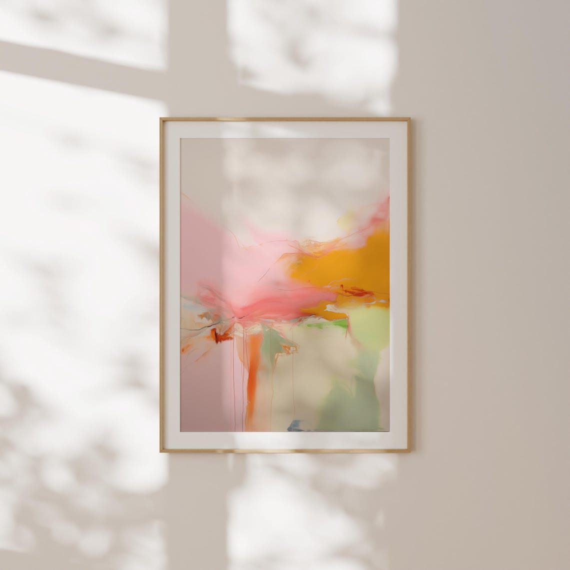 Blush Pink And Orange Watercolor Abstract Gold Frame Wall Art - Image 3