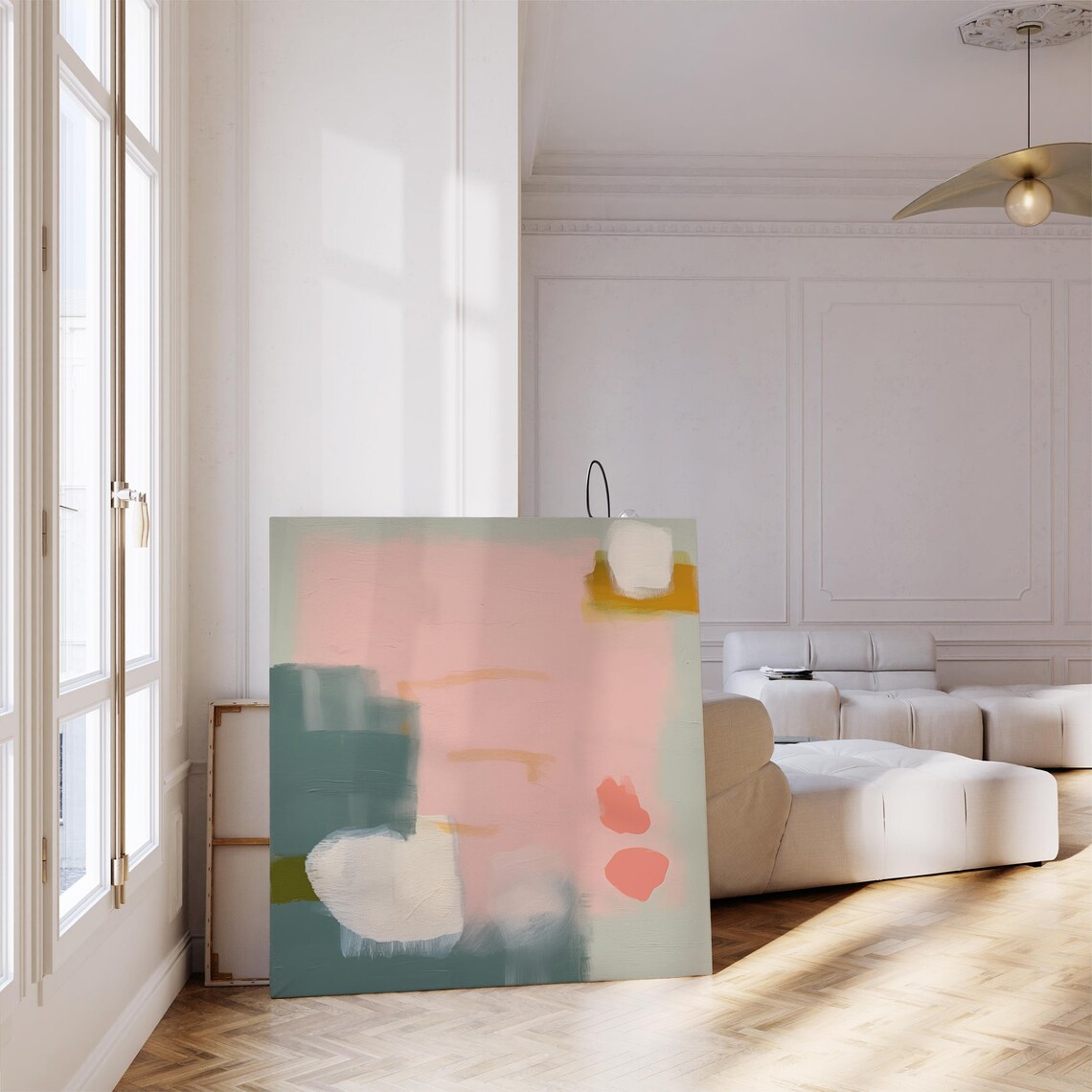 Dusty Pink Teal Coral Blocks Colorful Abstract Square Wall Poster - Image 4