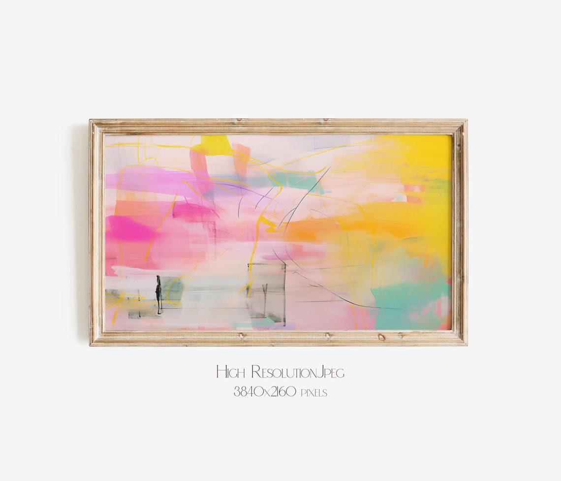Bright Yellow Pink Teal Abstract Painting Modern Wall Decor Poster - Image 3