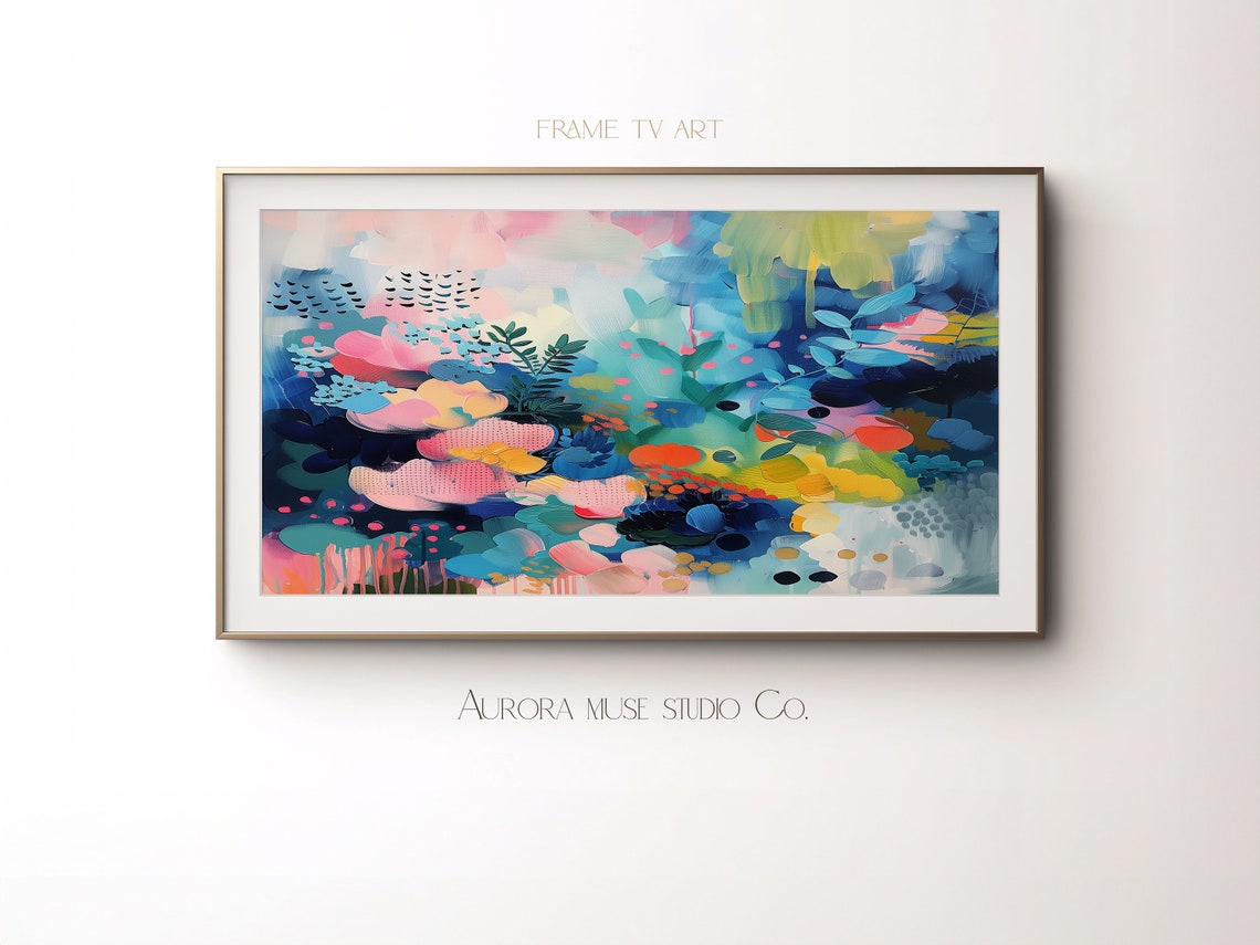 Lush Teal Pink Navy Garden Botanical Colorful Abstract Wall Poster - Image 4