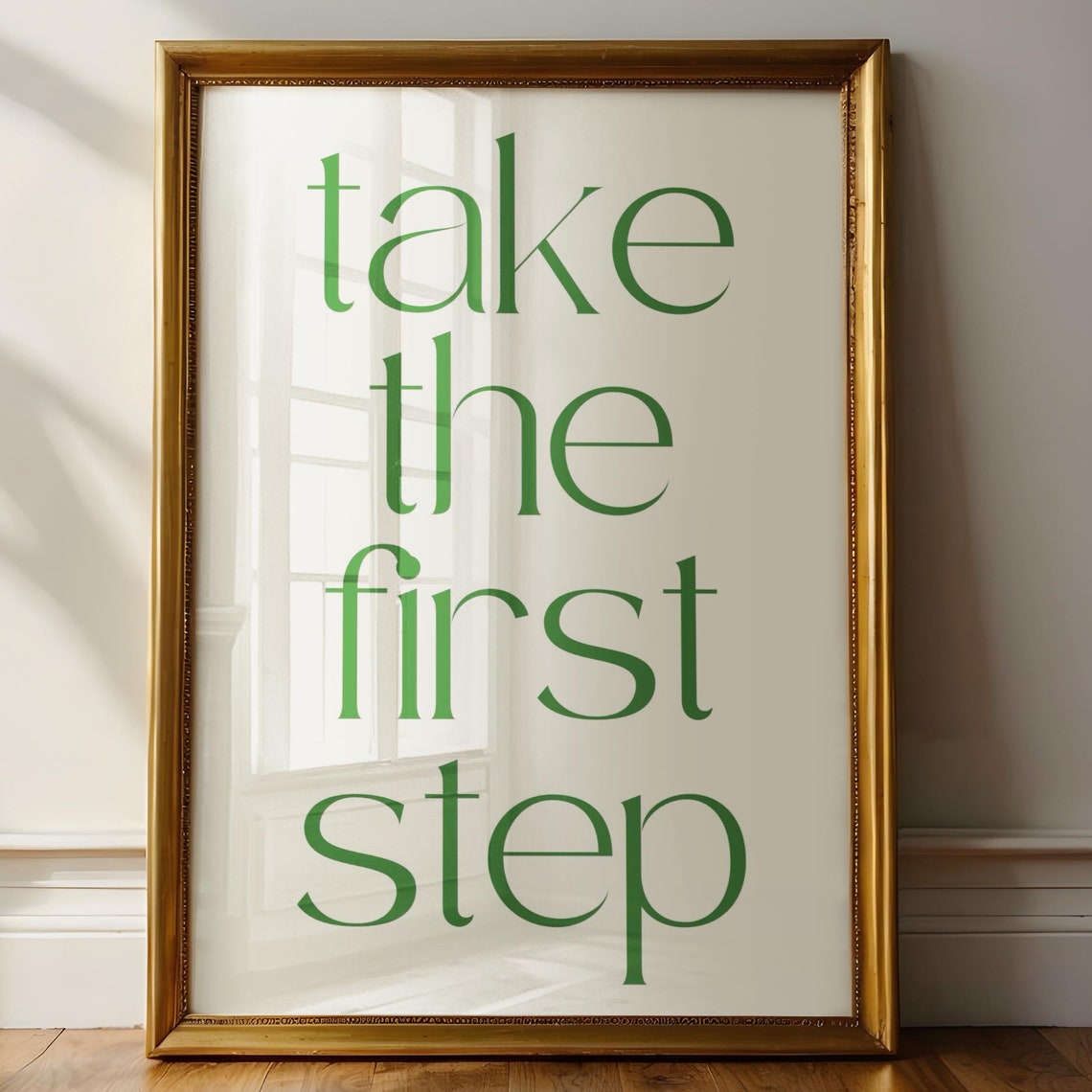 Take the First Step Green Serif Minimalist Motivational Wall Print