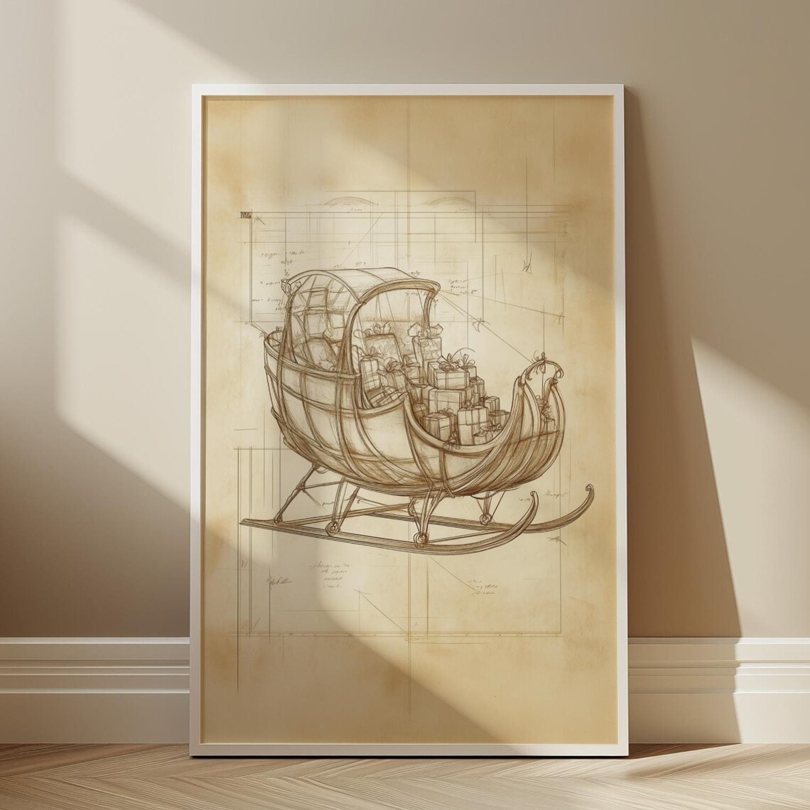 Vintage Sleigh Sketch Christmas Art Print
