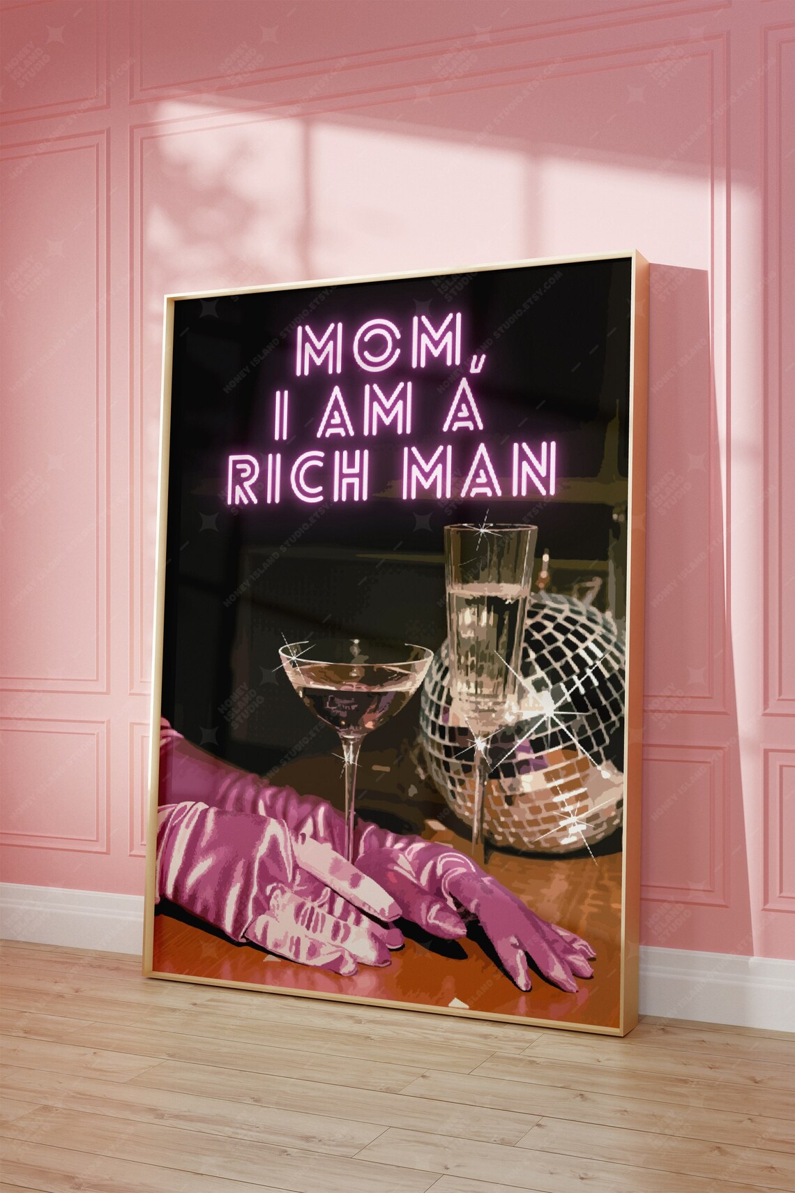 Mom I Am A Rich Man Neon Retro Bar Cart Art Print