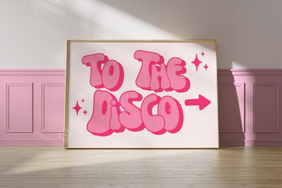 To The Disco Pink Print Horizontal Landscape Art Preppy Dorm Decor Retro Wall Funky Bar Cart College Y2k
