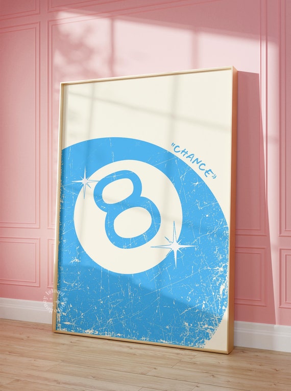 8 Ball Pink Blue Luck Chance Retro Art Print Bar Cart Decor Maximalist Preppy Dorm Girly Unframed