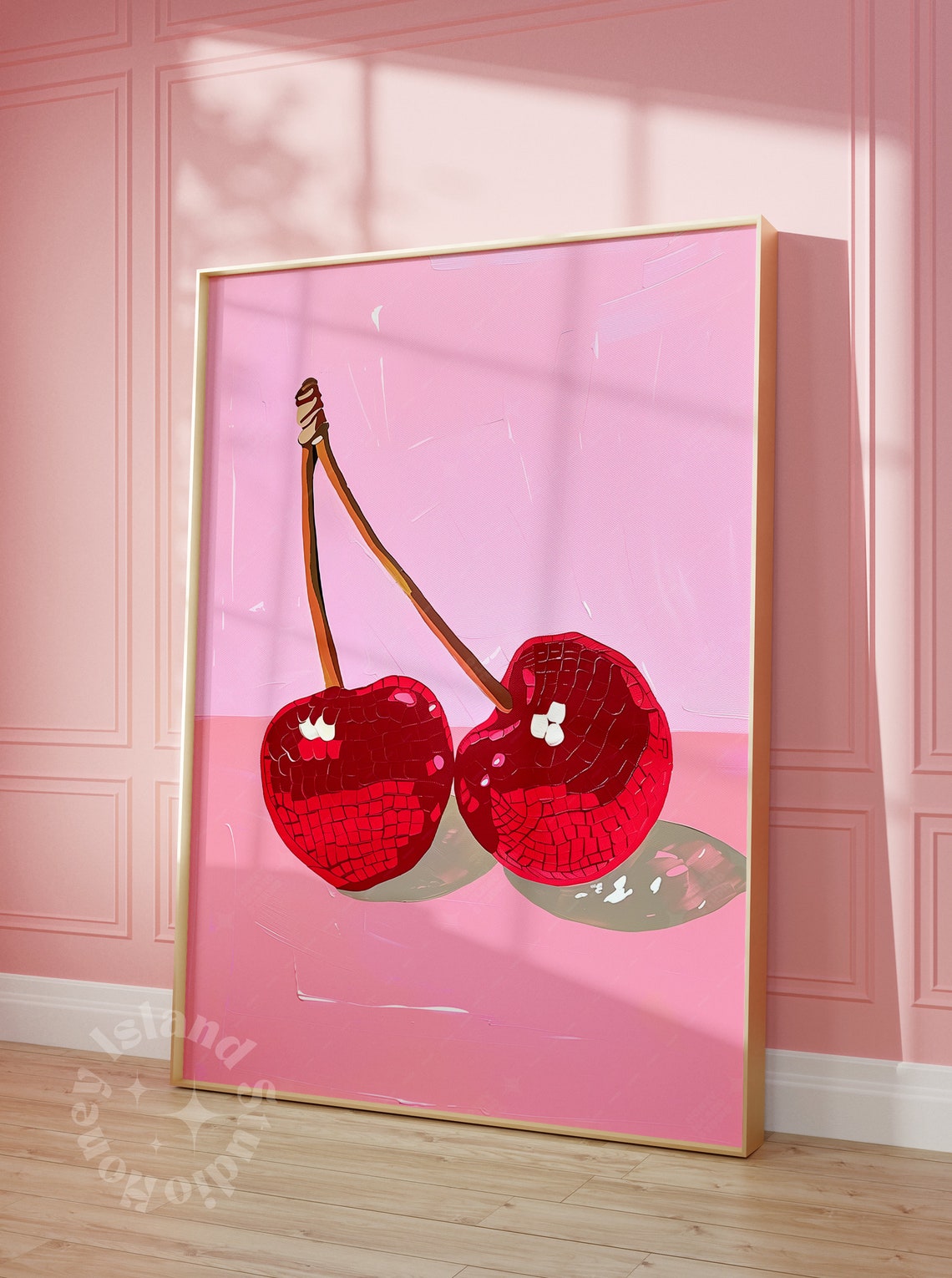 Disco Ball Cherries Pink Coquette Preppy Dorm Room Poster Art
