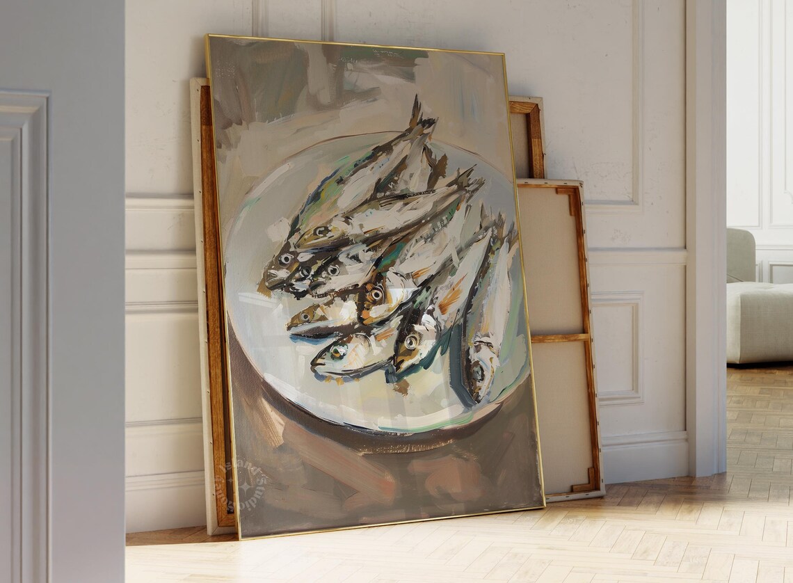 Sardines Painting Print, Summer Food Kitchen Poster