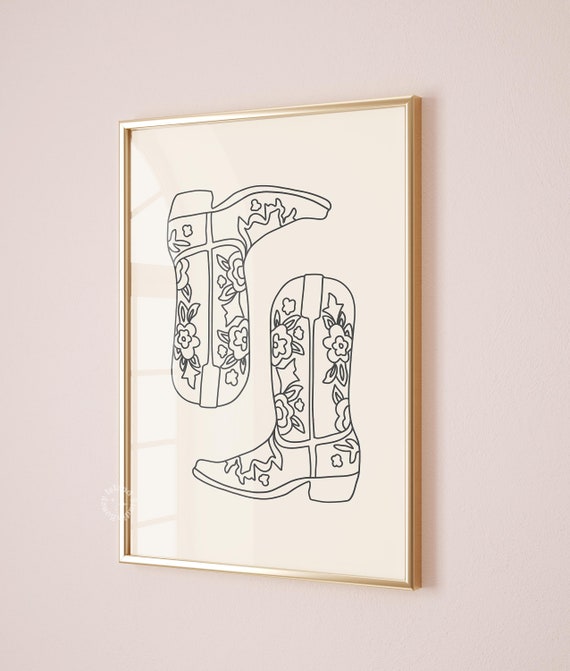 Cowgirl Boots Wall Art Minimalist Boot Print Black Western Preppy Dorm Decor Instant