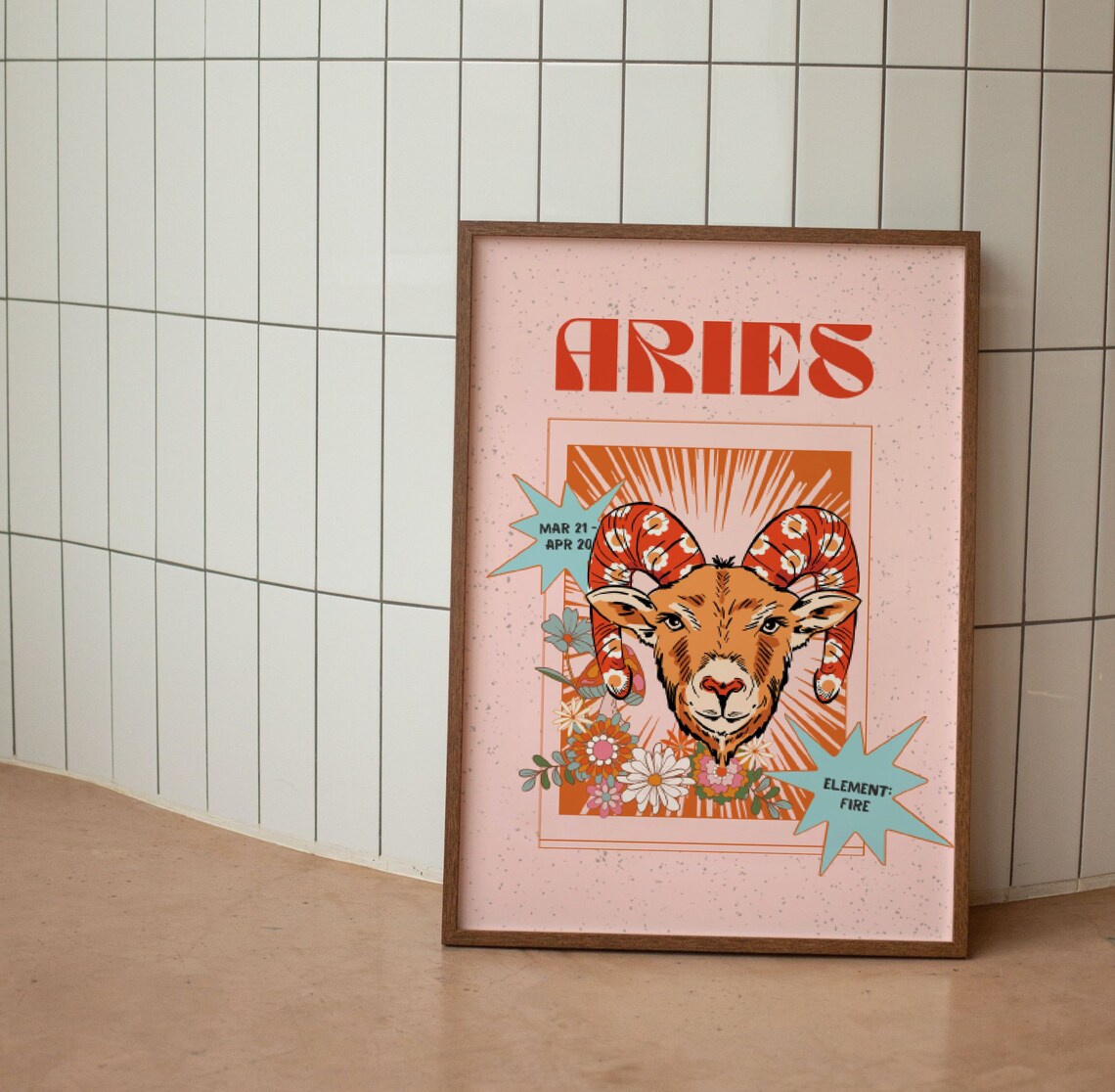 Aries Zodiac Retro Art Print, Astrology Wall Decor