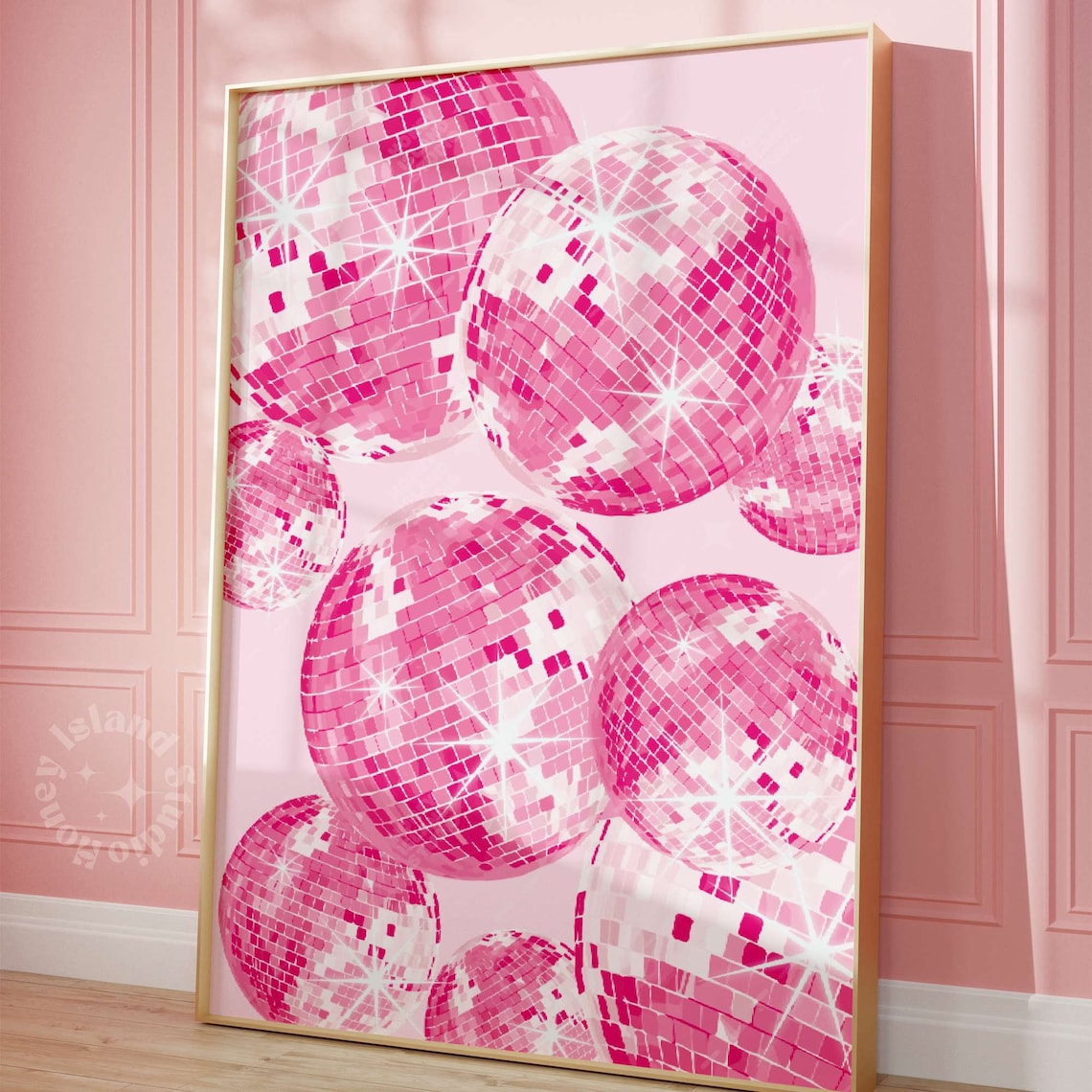 Disco Ball Wall Art Poster, Preppy Pink Decor