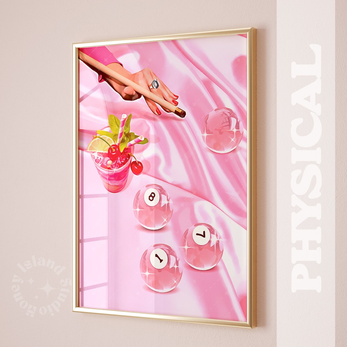 Billiards Print, Retro Drinks Poster for Game Rooms