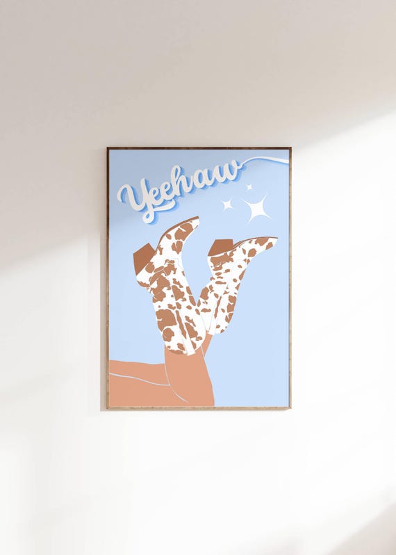 Yeehaw Blue Cowboy Boots Print Western Decor Cowgirl Wall Art Poster Instant Boho Nash Girls