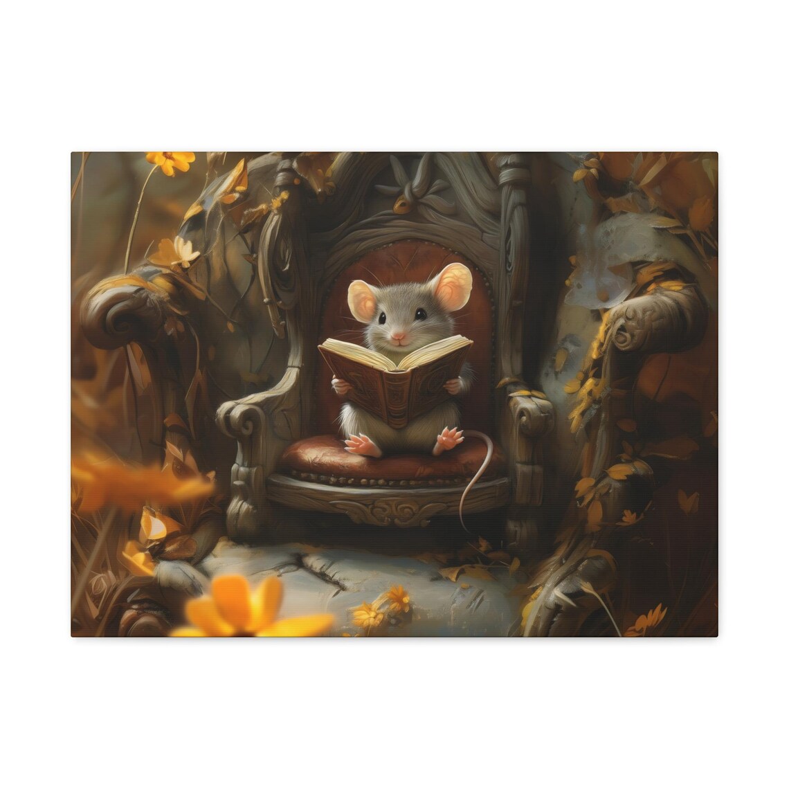 Cute Mouse Reading Book In An Autumn Armchair Sweet Animal Poster - Image 2
