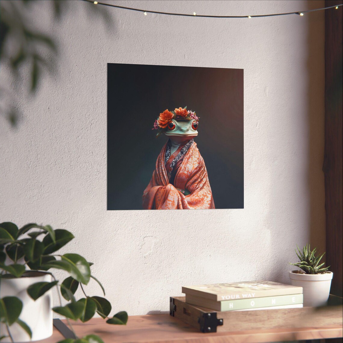 Frog Fashionista Portrait With Floral Crown And Kimono Robe Poster
