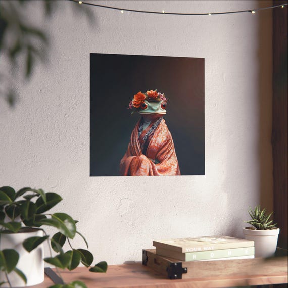 Maximalist Eclectic Frog Fashionista Poster Print Bold Altered Animal Portrait Fantasy Fun Colorful Flowery Vintage Floral Art