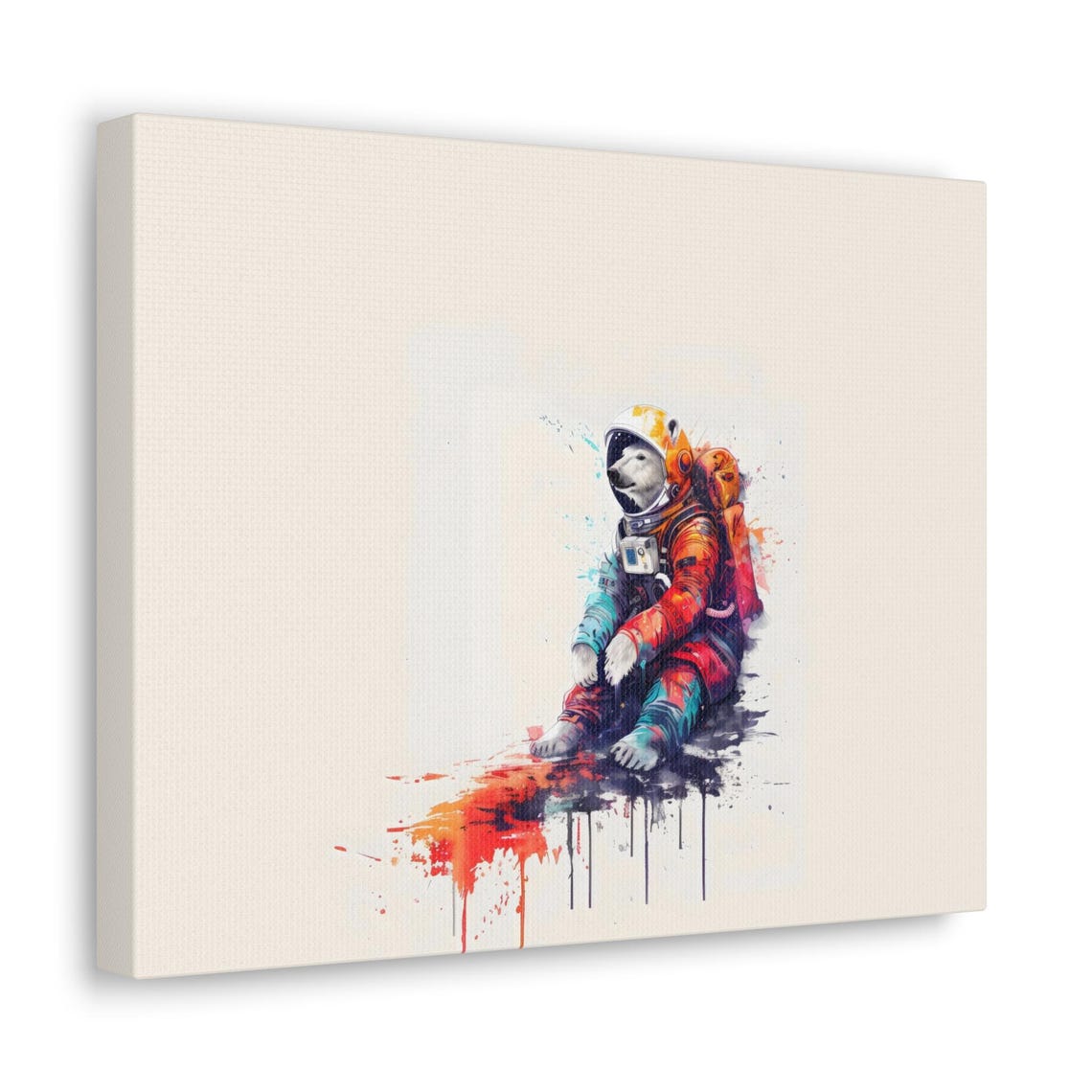 Polar Bear Astronaut Sitting Cute Space Watercolor Art Poster